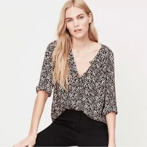 Loft Collarless Utility Animal Print Blouse